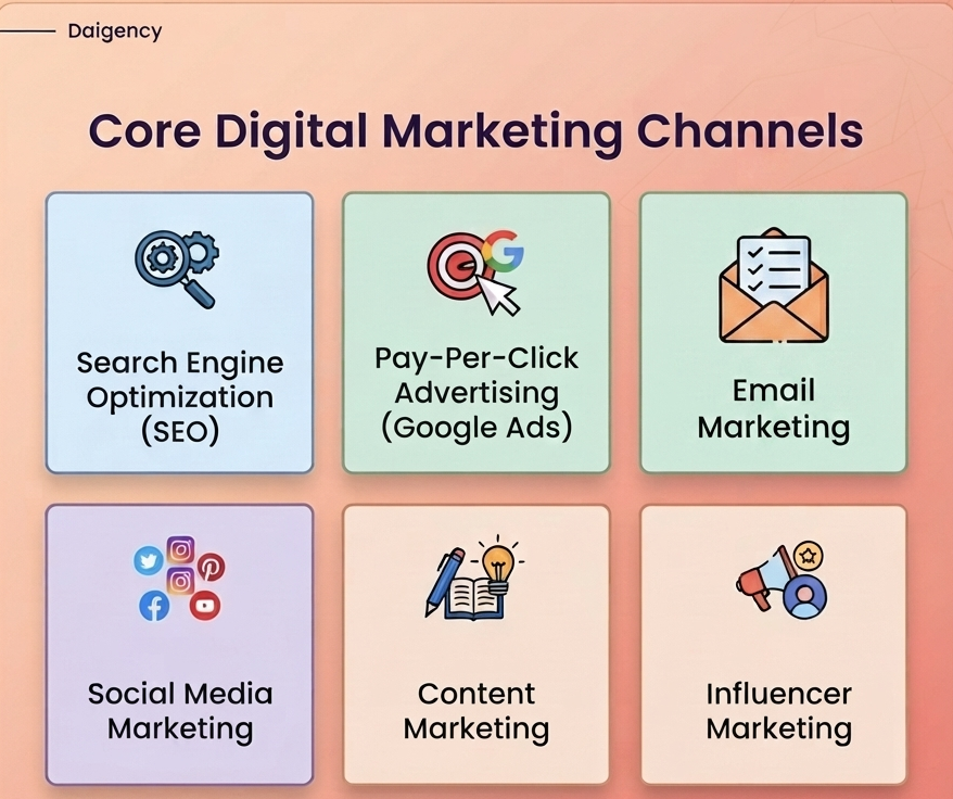 Core Digital Marketing Channels list
