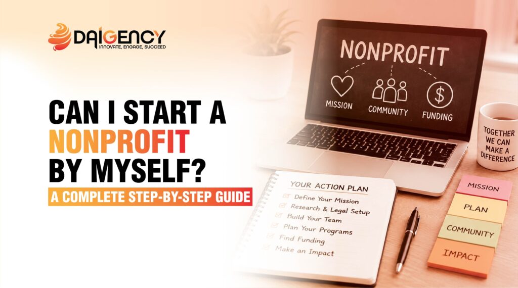 Can I start a nonprofit by myself? A complete step-by-step guide and checklist on a desk with a laptop.
