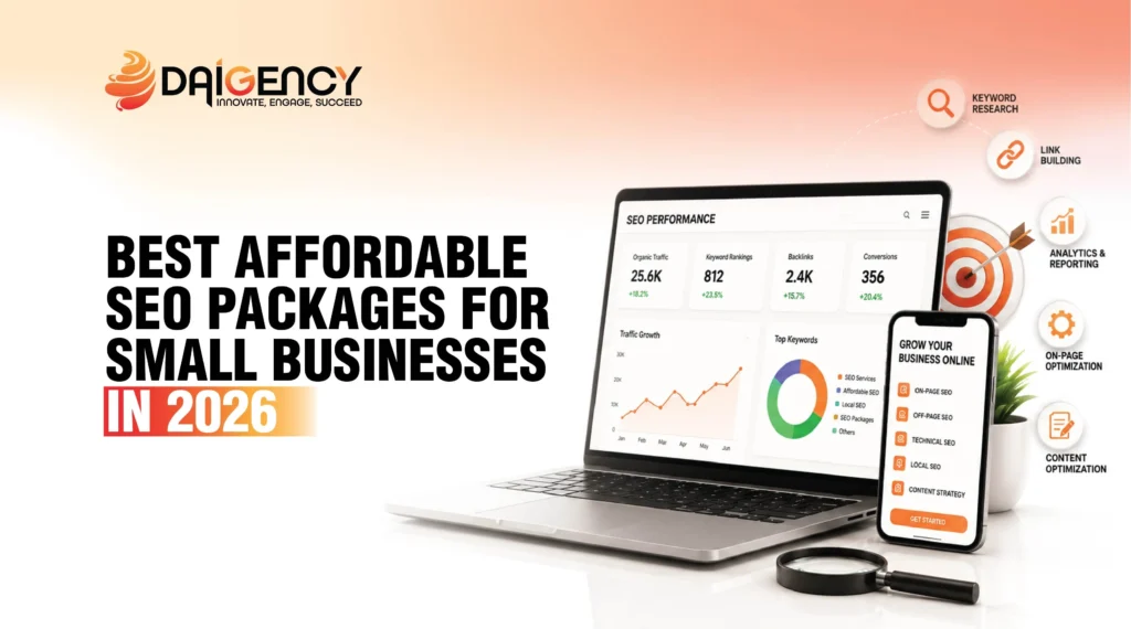 Laptop and mobile phone displaying SEO analytics dashboard for small business growth-best-affordable-SEo-packages-for-small-businesses-in-2026
