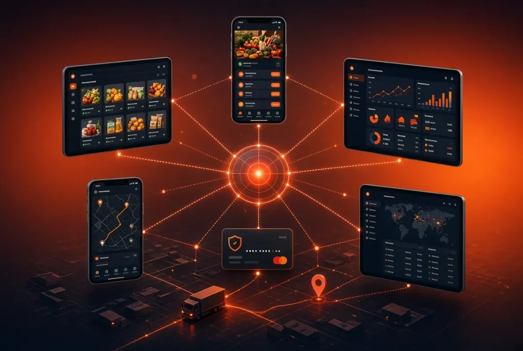 Instacart-style grocery marketplace app connecting customers, stores, shoppers, and delivery- Grocery App Development Cost
