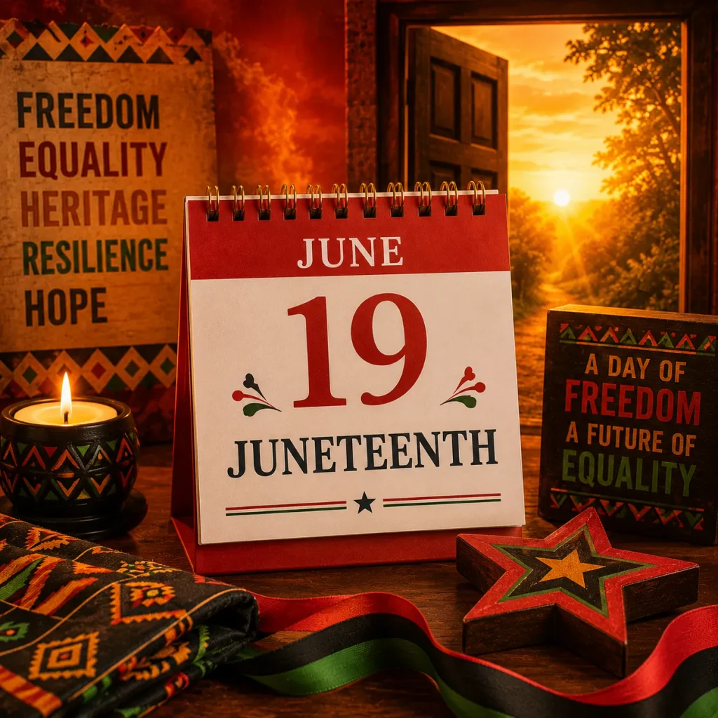 Juneteenth in the USA representing freedom and equality with June 19 calendar- USA Events List 2026